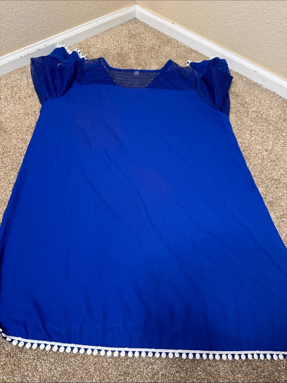 Swimsuit cover-up vibrant royal blue tunic dress ornate embroidered lace SZ XL - Picture 9 of 9